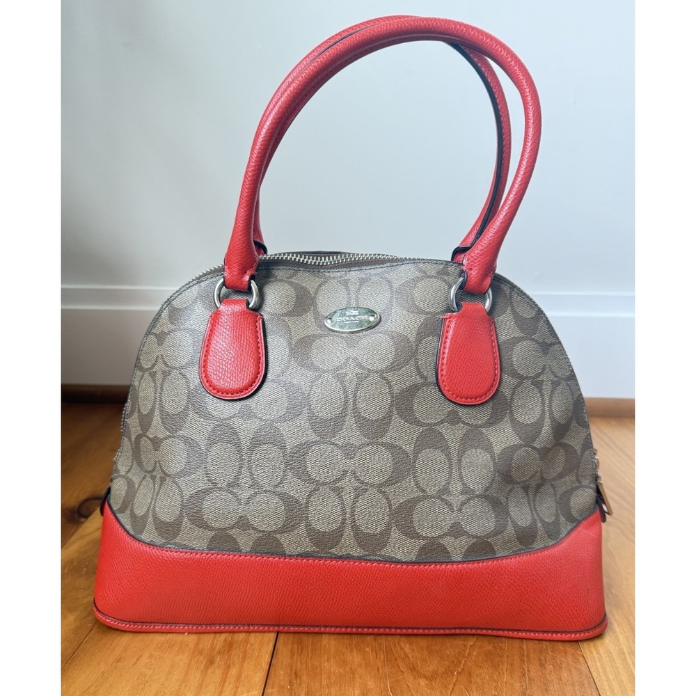 Coach Orange Signature Coated Canvas and Leather Cora Dome Satchel